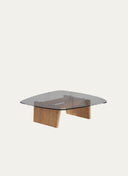 AMORPHOUS COFFEE TABLE - 100 CM, OAK, BLACK GLASS