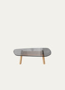AMORPHOUS COFFEE TABLE - 100 CM, OAK, BLACK GLASS